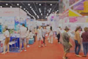 abstract blurred event exhibition with people background, business convention show concept